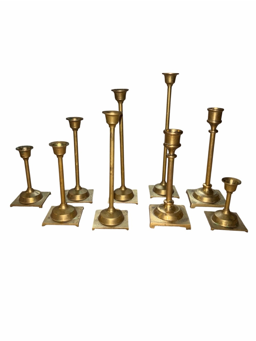 Set of 9 Vintage Brass Candle Holders